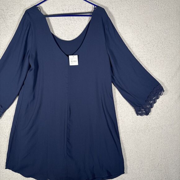 NWT ASTR The Label Shift Dress Mini Womens Sz XL Navy Blue Embroidered Lace - Picture 10 of 13